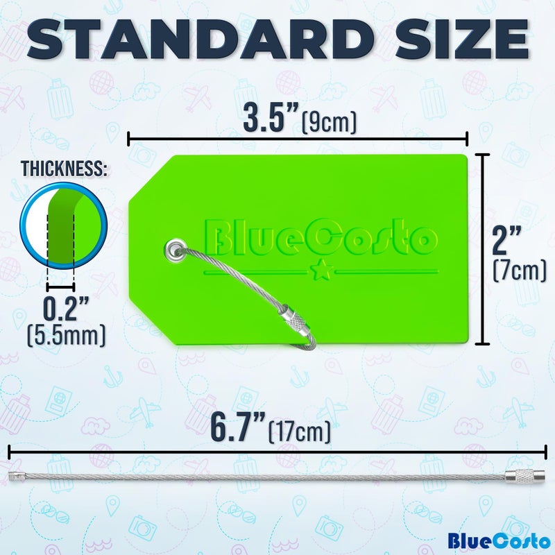 BlueCosto - Luggage tags - large, green, 5 pieces - PVC luggage tags with privacy screen and stainless steel wire loops - personalized luggage identification for travel - name labels for backpacks - Image 3